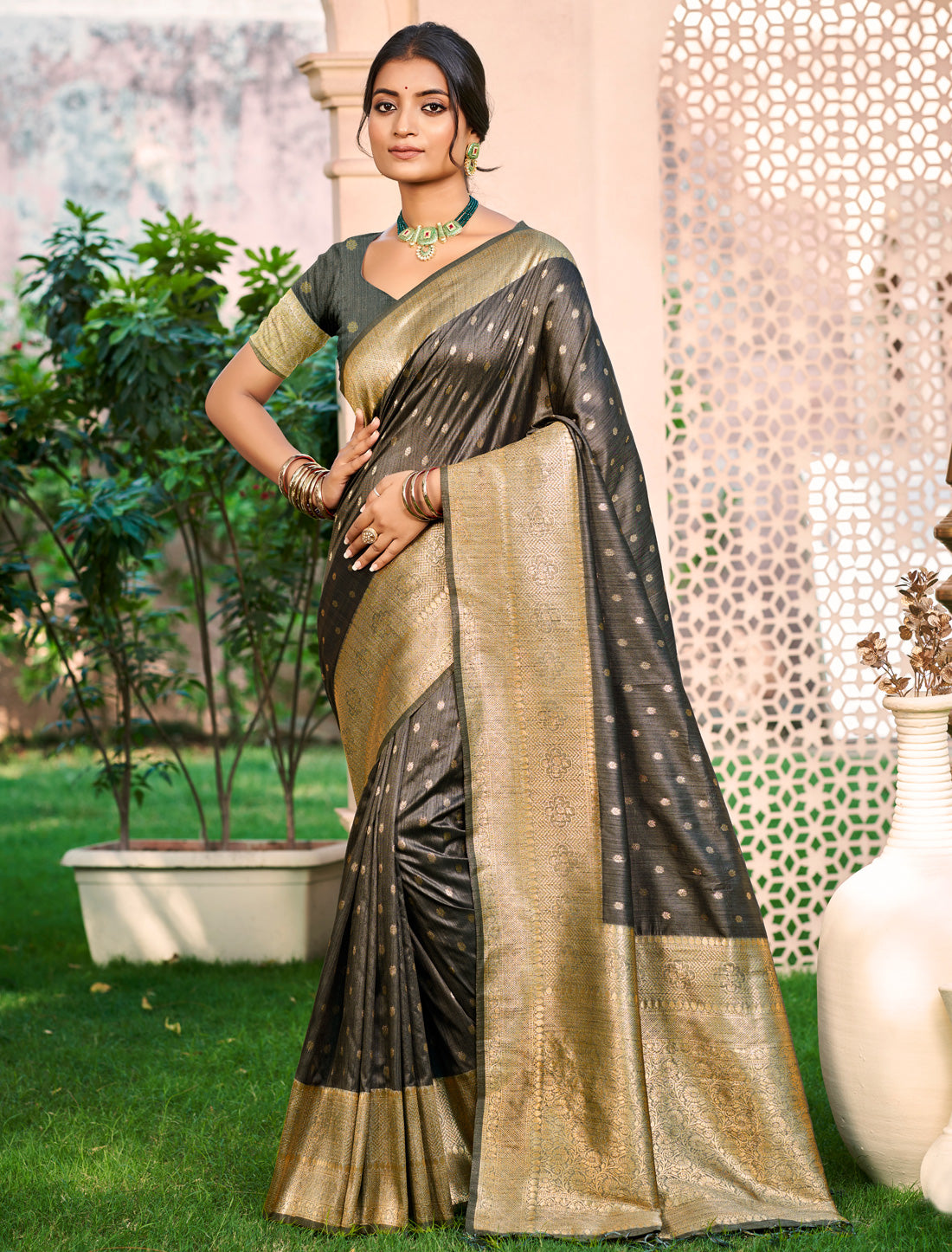 Dark Brown Assam Silk Traditional Wear Ethnic Saree