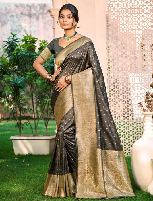 Dark Brown Assam Silk Traditional Wear Ethnic Saree