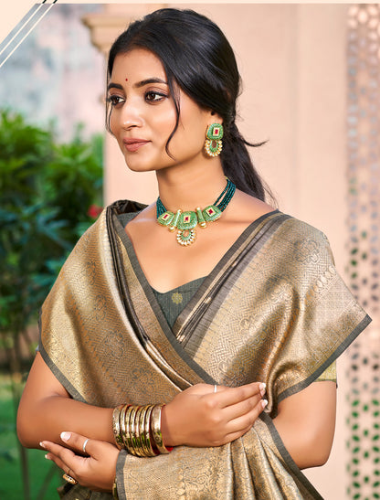 Dark Brown Assam Silk Traditional Wear Ethnic Saree