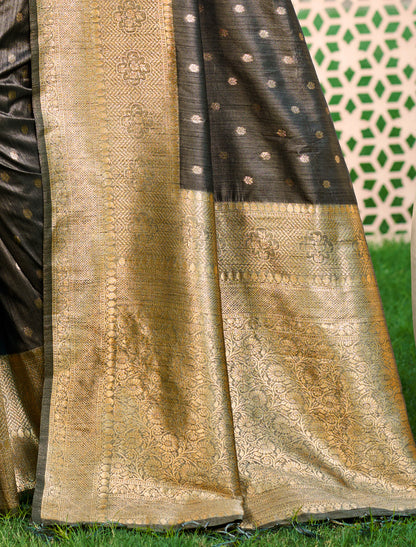 Dark Brown Assam Silk Traditional Wear Ethnic Saree