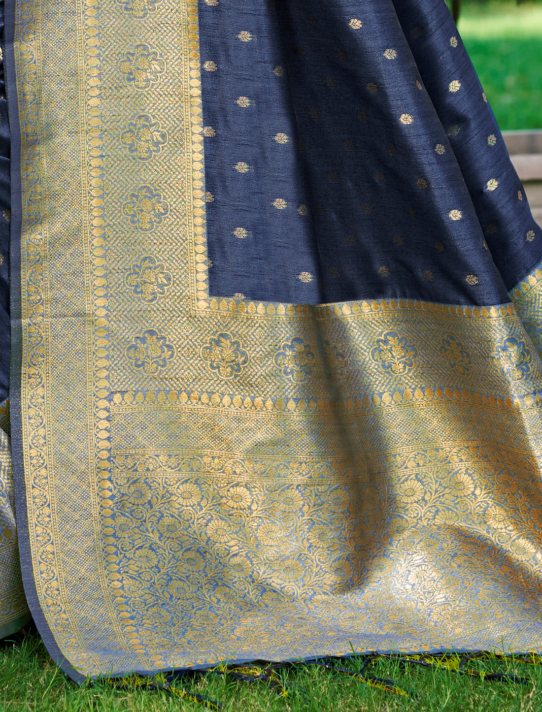 Navy Blue Assam Silk Traditional Wear Ethnic Saree