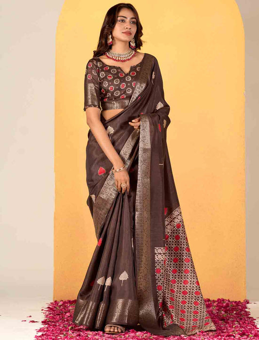 Ethnic Soft Dola With Foil Print Silk Party Wear Saree