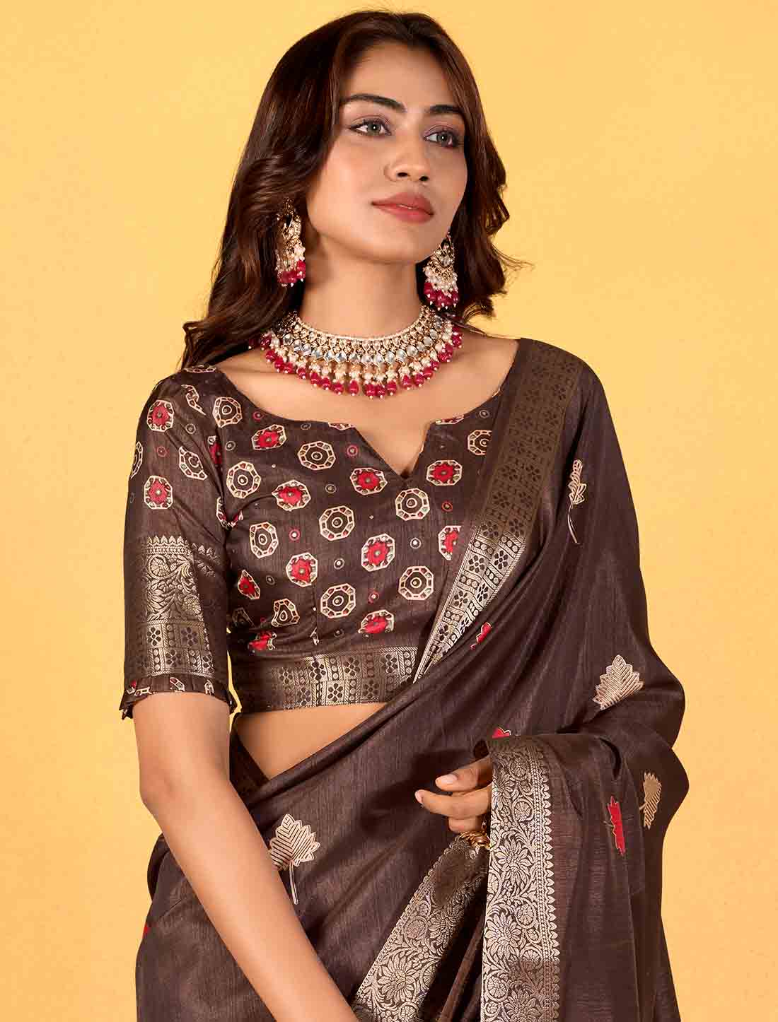 Ethnic Soft Dola With Foil Print Silk Party Wear Saree