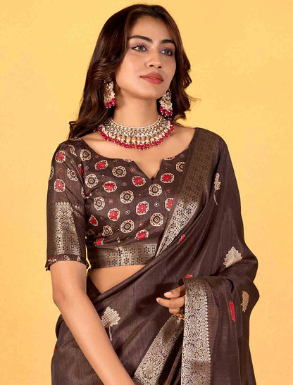 Ethnic Soft Dola With Foil Print Silk Party Wear Saree