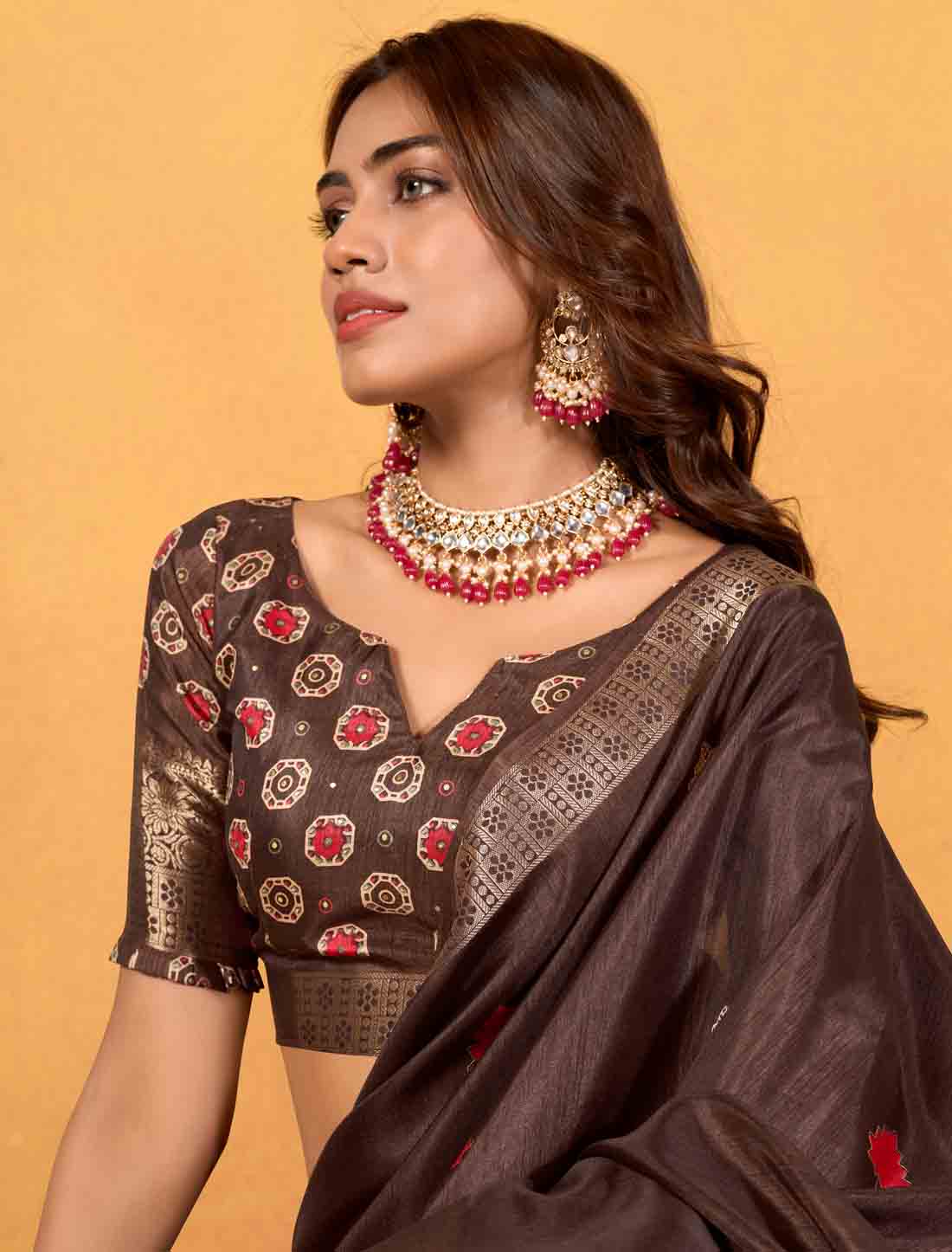 Ethnic Soft Dola With Foil Print Silk Party Wear Saree