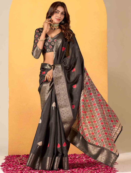 Ethnic Soft Dola With Foil Print Party Wear Silk Saree