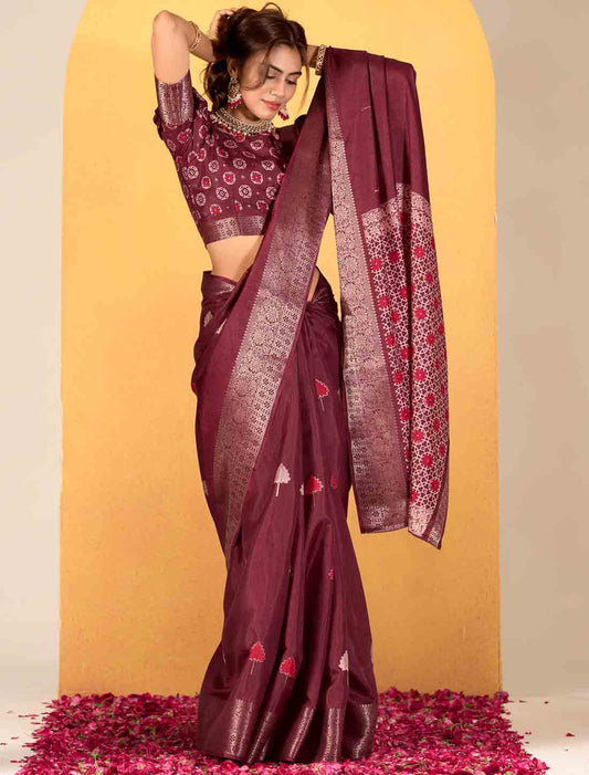 Ethnic Foil Print With Soft Dola Silk Party Wear Saree