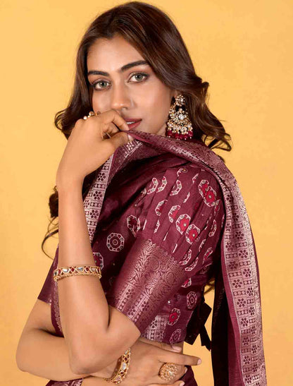 Ethnic Foil Print With Soft Dola Silk Party Wear Saree