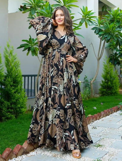 Ethnic Air Tex Chinon Anarkali Printed Gown