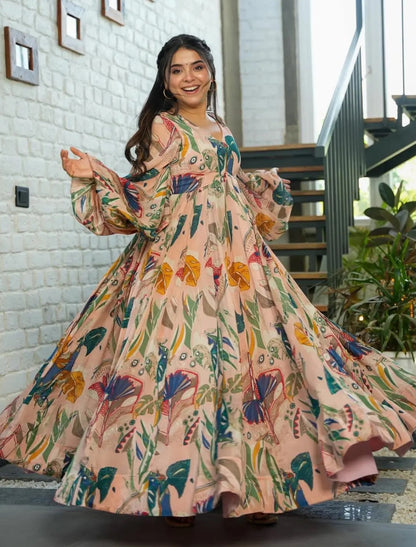 Ethnic Anarkali Fully Flared Air Tex Chinon Gown