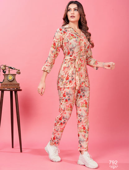 Peach Elegance Premium Rayon Top & Pant Co-ord Sets for Women