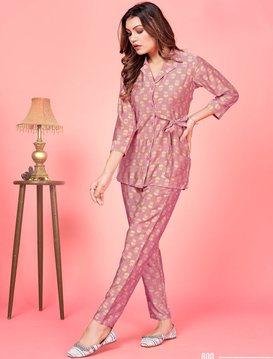 Luxurious Pink Premium Rayon Top & Pant Co-ord Sets for Women