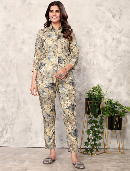 Elevate Off White Premium Chanderi Top & Pant Co-ord Sets for Women