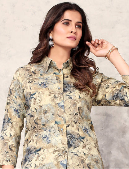 Elevate Off White Premium Chanderi Top & Pant Co-ord Sets for Women