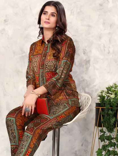 Luxurious Brown Premium Rayon Top & Pant Co-ord Sets for Women