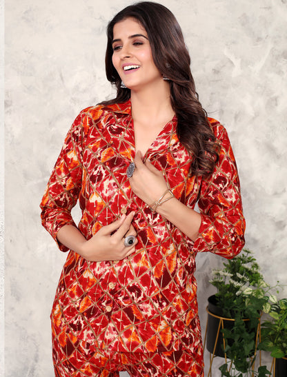 Exquisite Orange Premium Rayon Top & Pant Co-ord Sets for Women