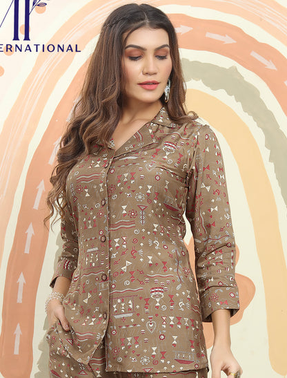 Luxurious Dark Brown Premium Rayon Top & Pant Co-ord Sets for Women