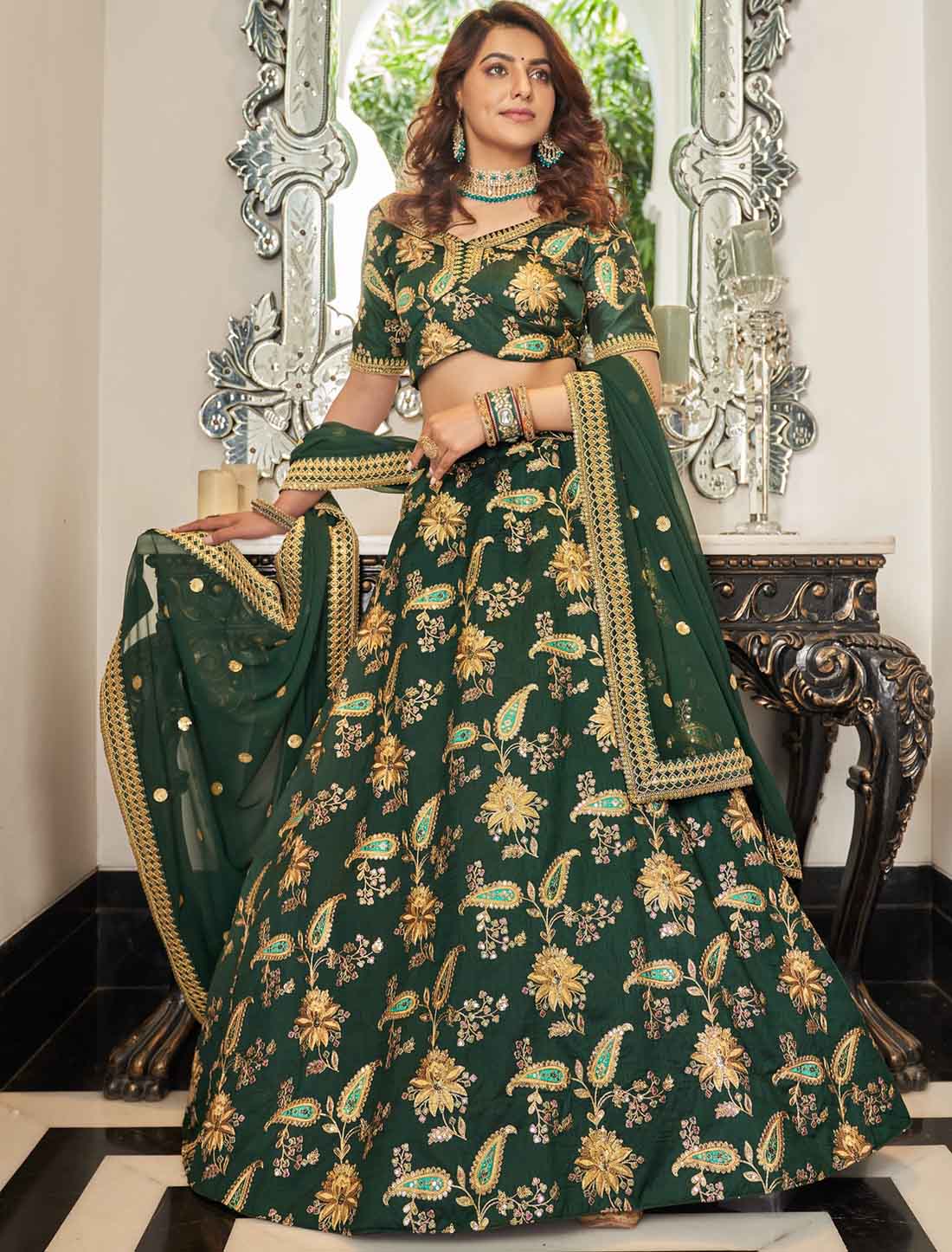 Ethnic Velvet With Soft Net Blouse Embroidery Work Lehenga Choli