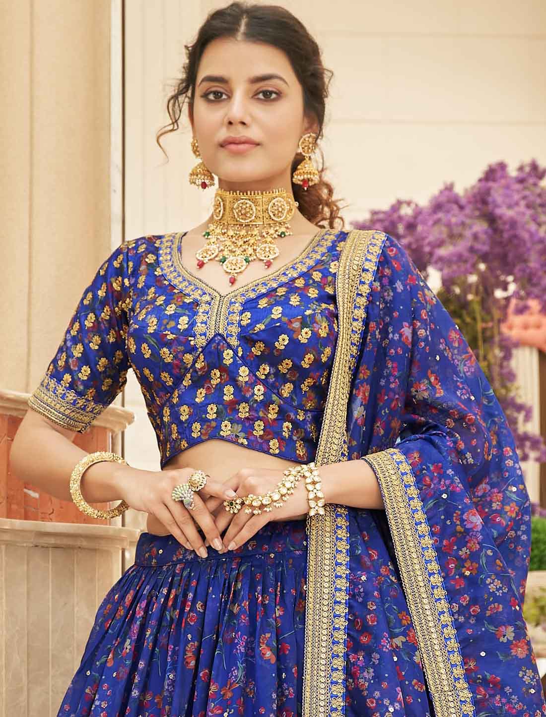 Blue Velvet With Heavy Embroidery Work Ethnic Lehenga Choli