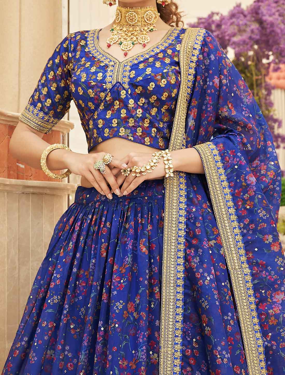 Blue Velvet With Heavy Embroidery Work Ethnic Lehenga Choli