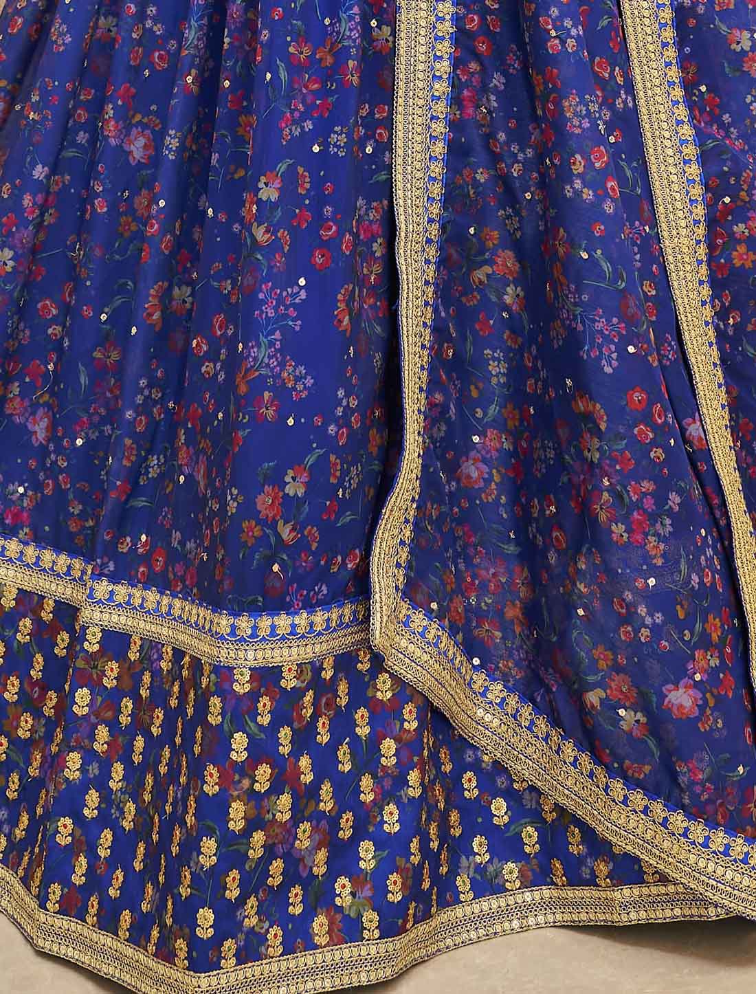 Blue Velvet With Heavy Embroidery Work Ethnic Lehenga Choli