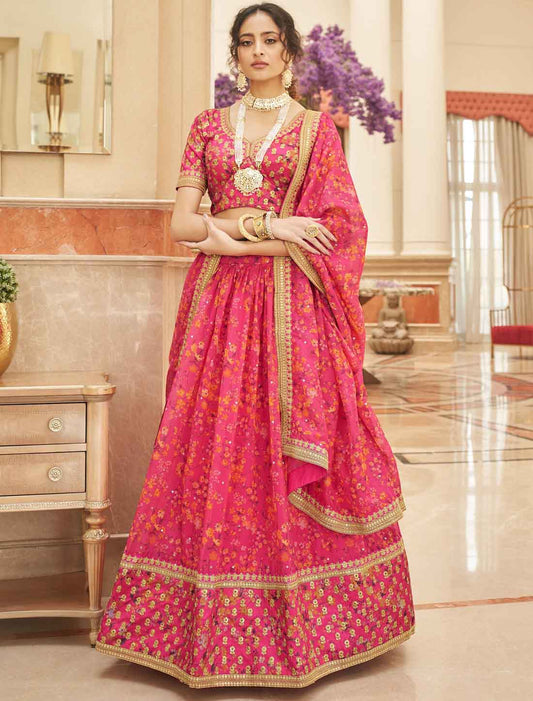 Pink Premium Art Silk With Embroidery Work Lehenga Choli