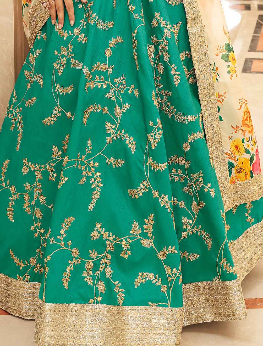 Green White Art Silk With Embroidery Work Premium Lehenga Choli