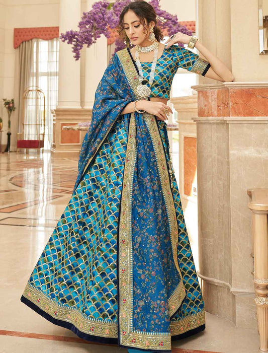 Blue Art Silk Premium Embroidery Work Lehenga Choli