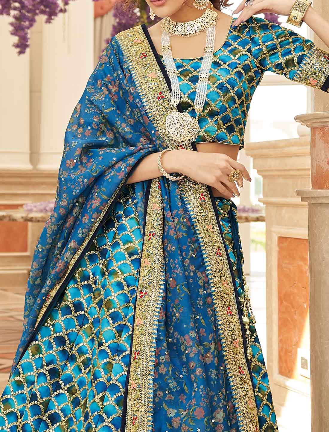 Blue Art Silk Premium Embroidery Work Lehenga Choli