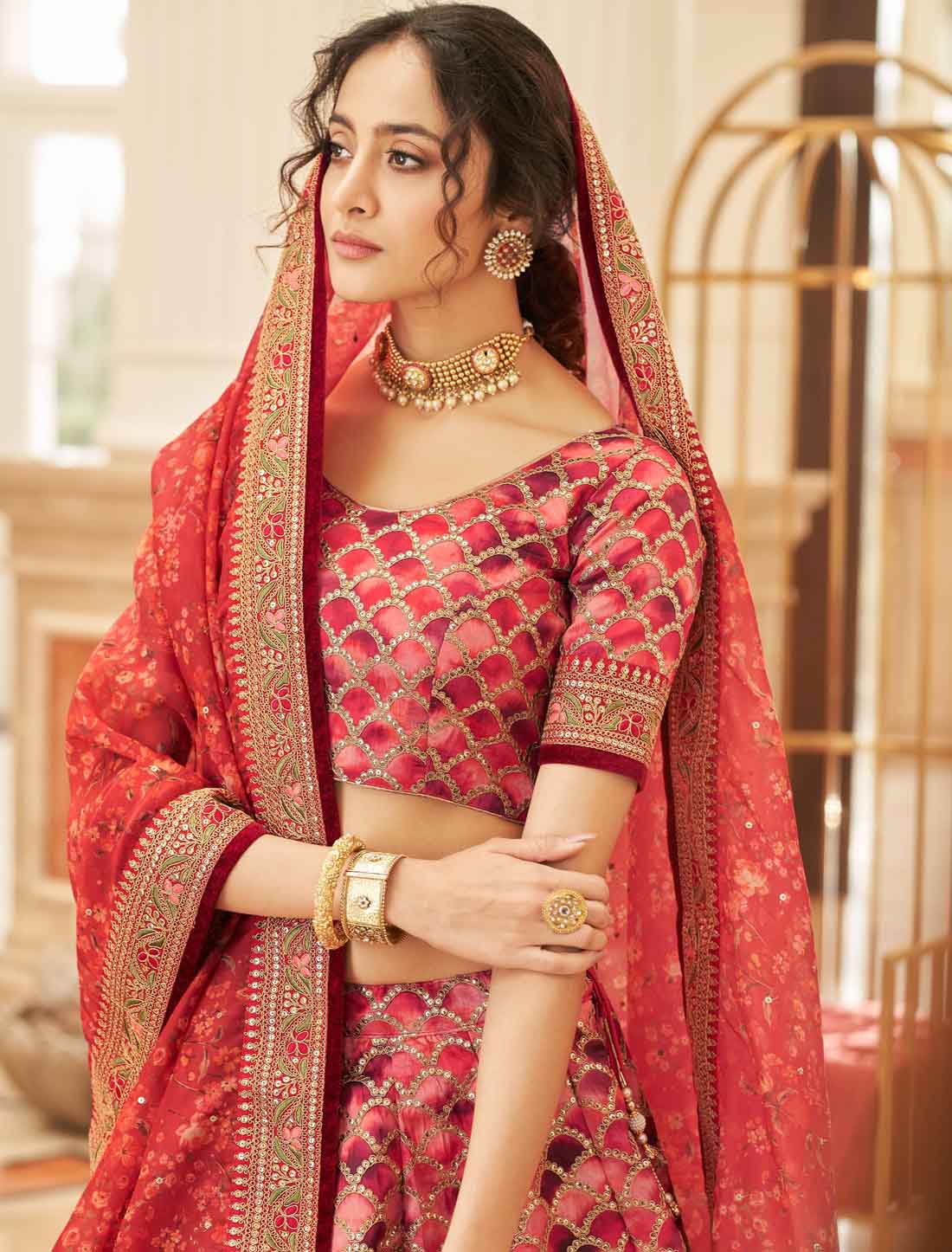 Red Art Silk Ethnic Embroidery Work Lehenga Choli