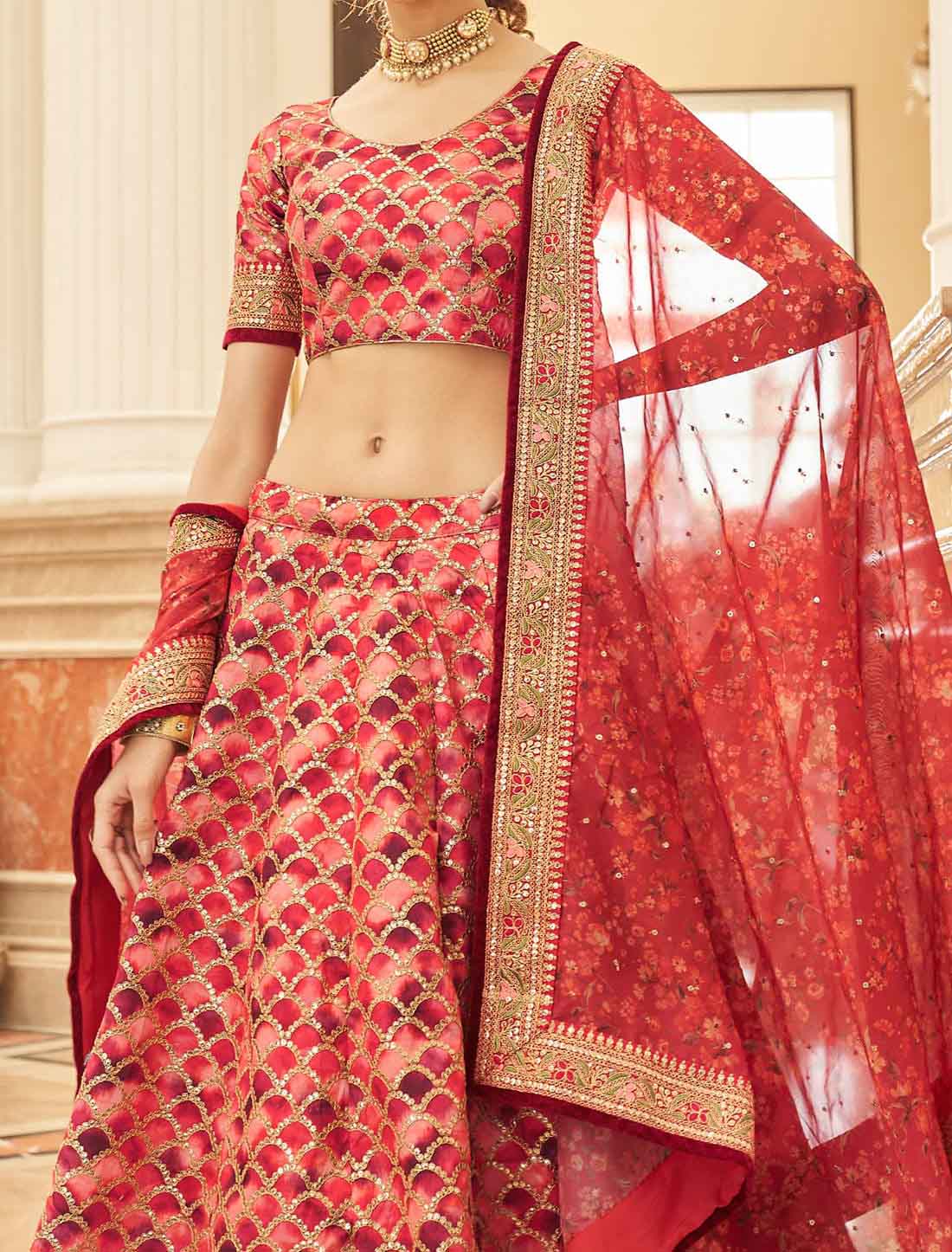 Red Art Silk Ethnic Embroidery Work Lehenga Choli