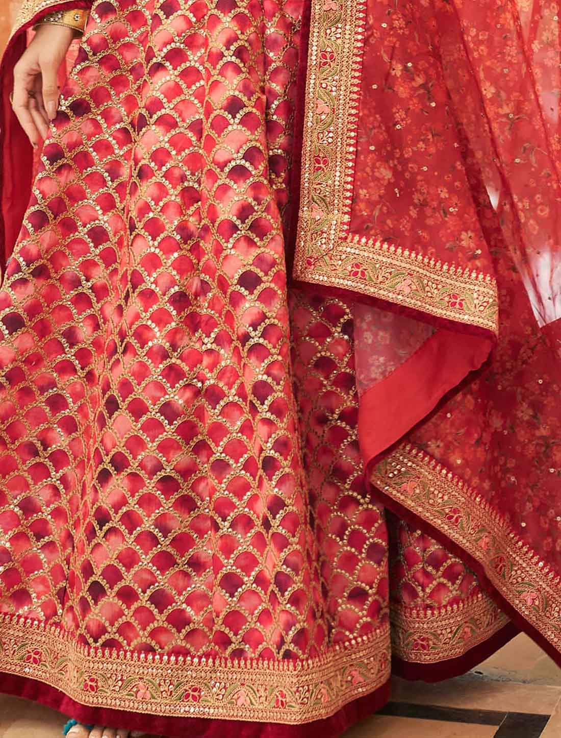 Red Art Silk Ethnic Embroidery Work Lehenga Choli