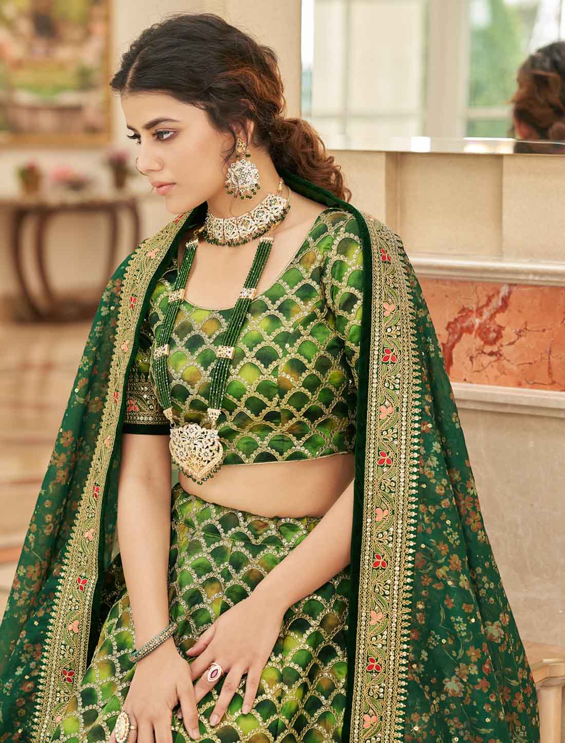 Green Art Silk Ethnic Embroidery Work Lehenga Choli