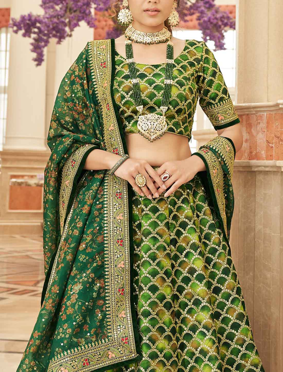 Green Art Silk Ethnic Embroidery Work Lehenga Choli