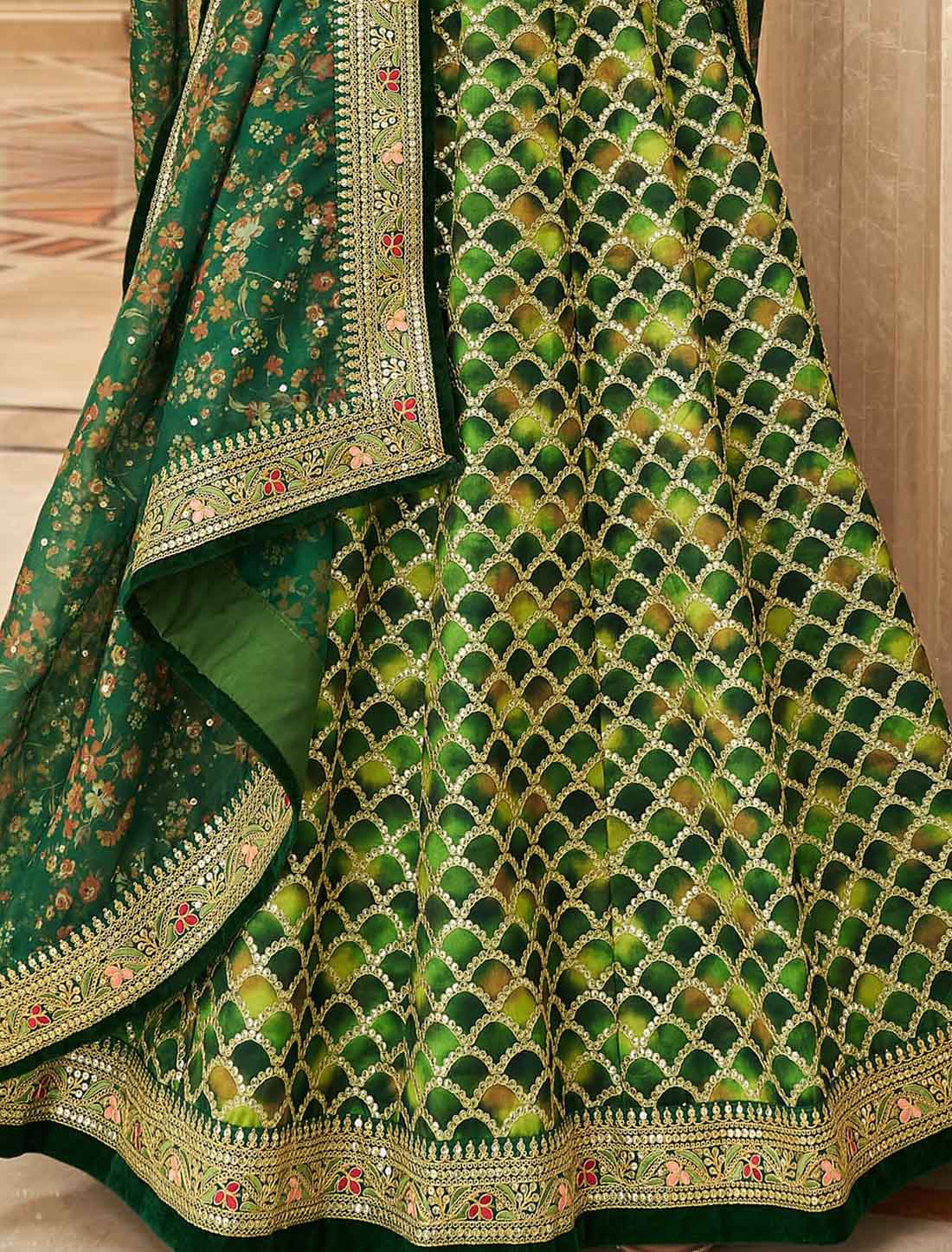 Green Art Silk Ethnic Embroidery Work Lehenga Choli