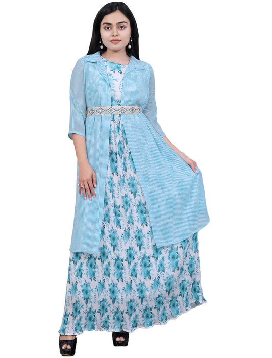 Royal Radiance Georgette Creeze with Real Mirror Embellishments Crepe 2-Piece Western Gown