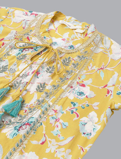 Yellow Ethnic Cotton  kurta Sets with Trousers & Dupatta