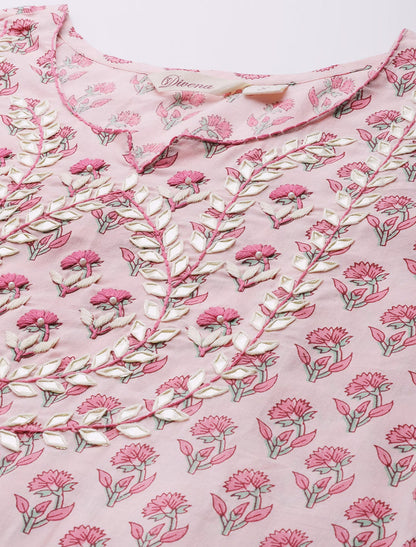 Pink Ethnic Pure Cotton Kurta Pant Sets With Dupatta