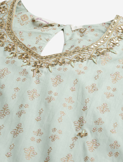 Sea Green Ethnic Motifs Sharara Kurta Sets For Women