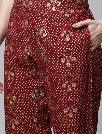 Ethnic Maroon Rayon Kurta Pant Set with kota doria Dupatta