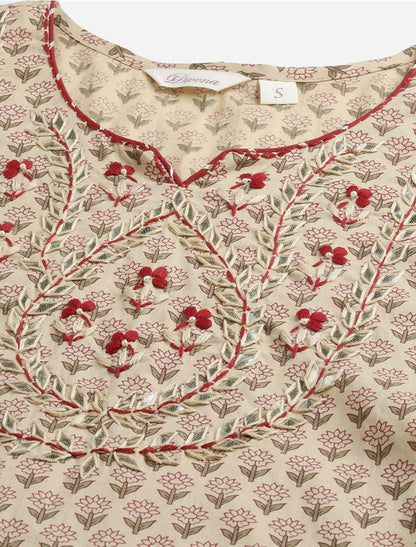 Ethnic Floral Printed Cotton Kurta Sets with Trousers & Dupatta