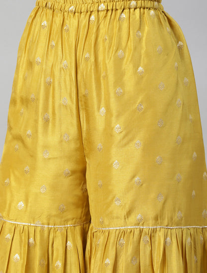 Yellow Embroidered Chanderi Silk Kurta with Sharara & Dupatta Kurta Sets For Women