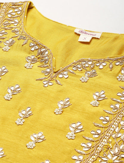 Yellow Embroidered Chanderi Silk Kurta with Sharara & Dupatta Kurta Sets For Women