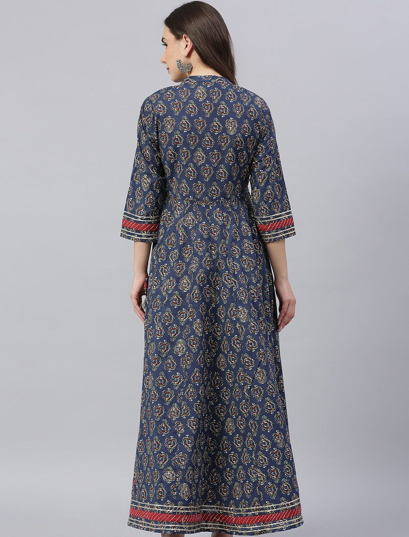 Women Blue Ethnic Motifs Printed Sequinned Detail Anarkali Kurta