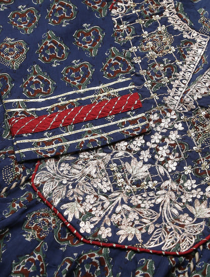 Blue Ethnic Cotton Anarkali Kurta