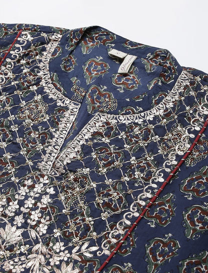 Blue Ethnic Cotton Anarkali Kurta