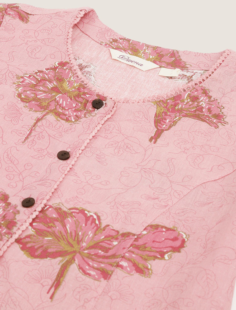 Pink Women Floral Printed Panelled A-line Shape Cotton Kurta