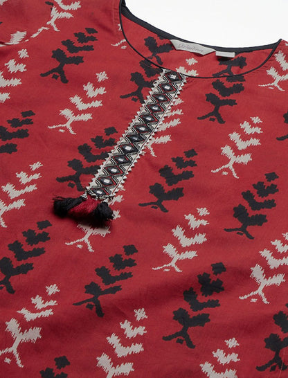 Maroon Cotton Ethnic Kurta Set For Women