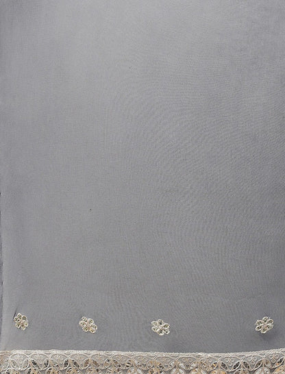Navy Blue Velvet Kurta Set For Women with Trousers & Dupatta Yoke Design