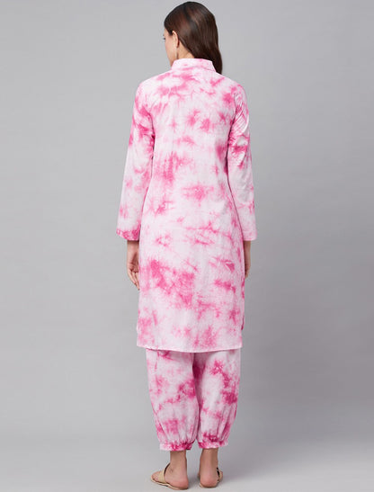 Ethnic Pink Cotton Kurta Set with Harem Pants For Women
